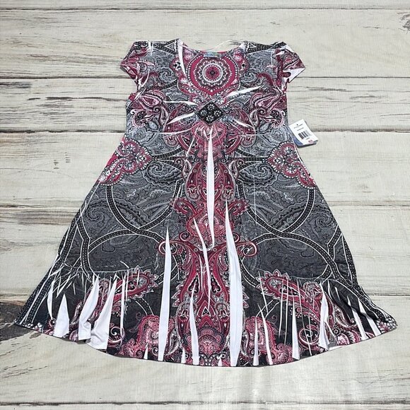 Unity Travel Para Dress NWT Paisley Beaded Short Sleeve Pink Black Size Large L - Picture 11 of 16